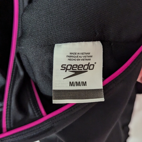 Speedo racer back swim suit black with pink piping sz M - Picture 6 of 9